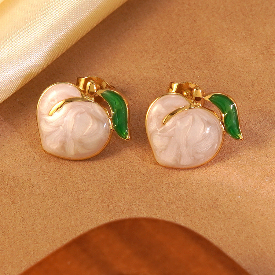 Sweet Drip Oil Stainless Steel Peach Earrings