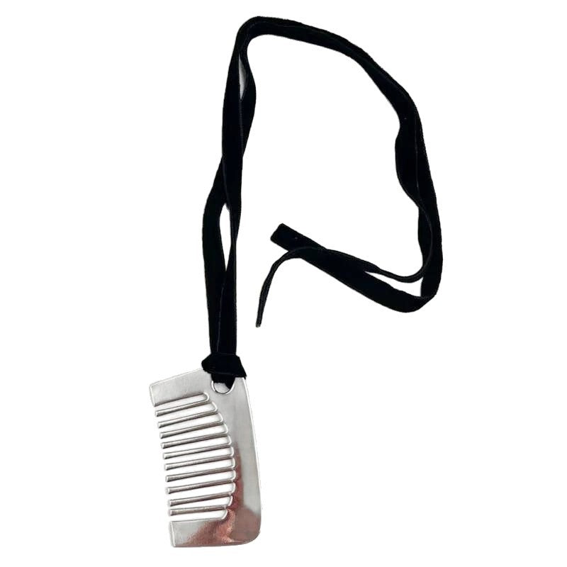 Casual Titanium Steel Comb Pendant Necklace with Black Cord for Women