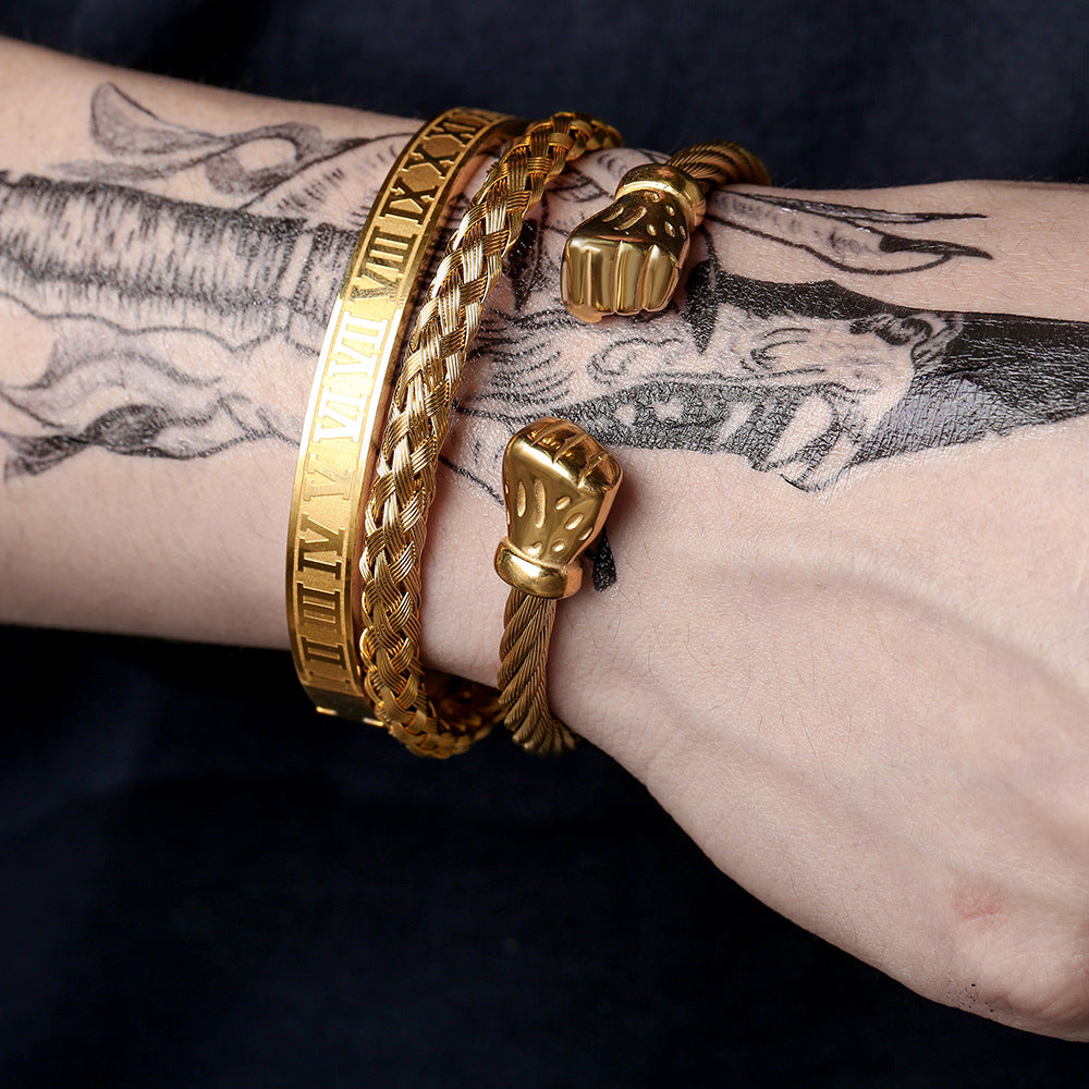 Hip-hop Punk Geometric Stainless Steel Boxer Open Cuff Bracelet