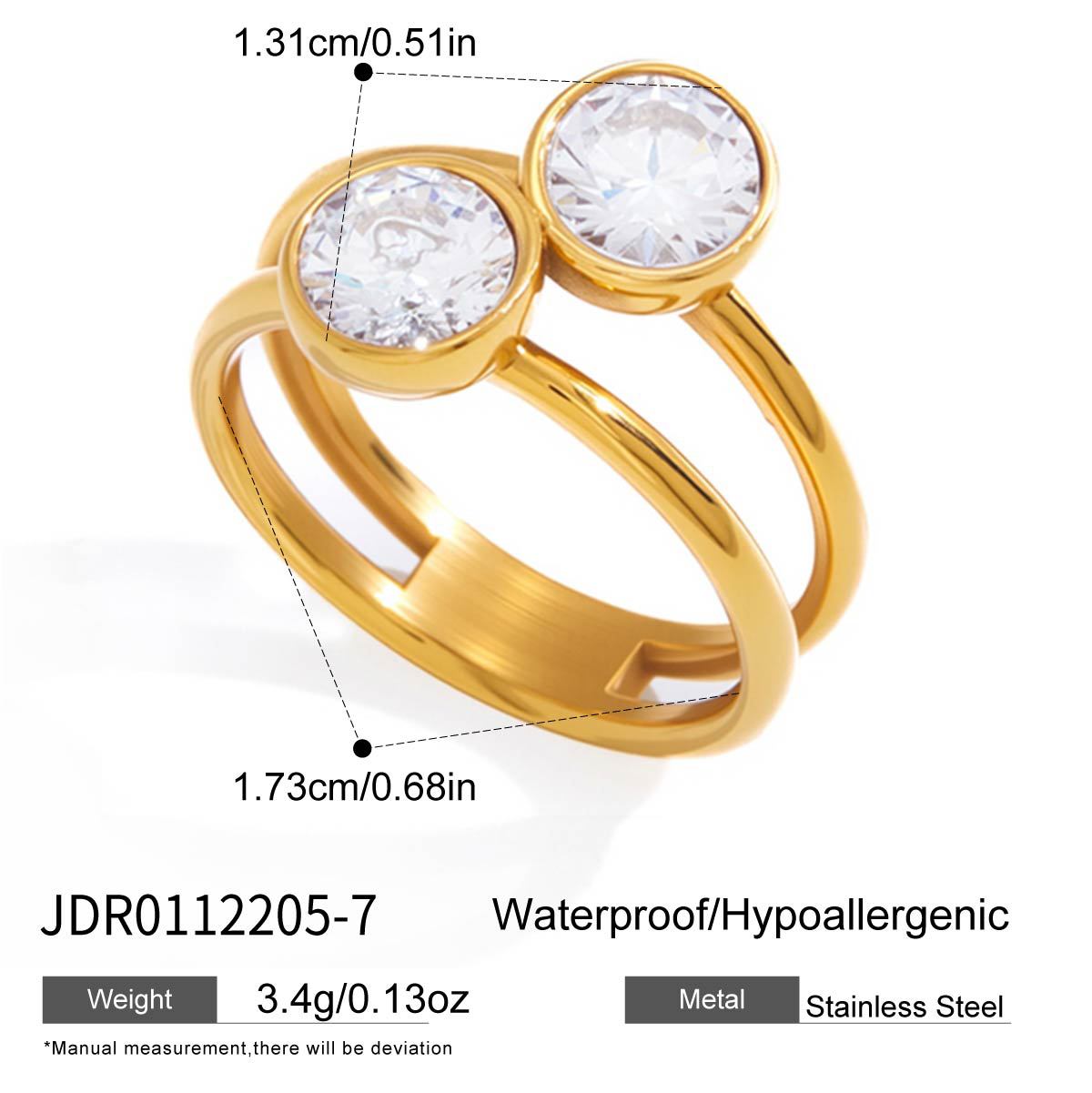 Minimalist Geometric Round Cubic Zirconia Inlay Stainless Steel PVD Ring for Women