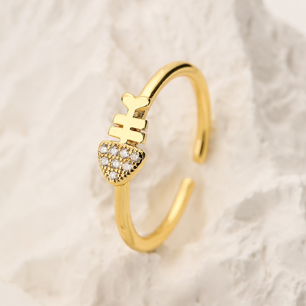 Anello in rame geometrico minimalista da donna con zirconi micro-pavé