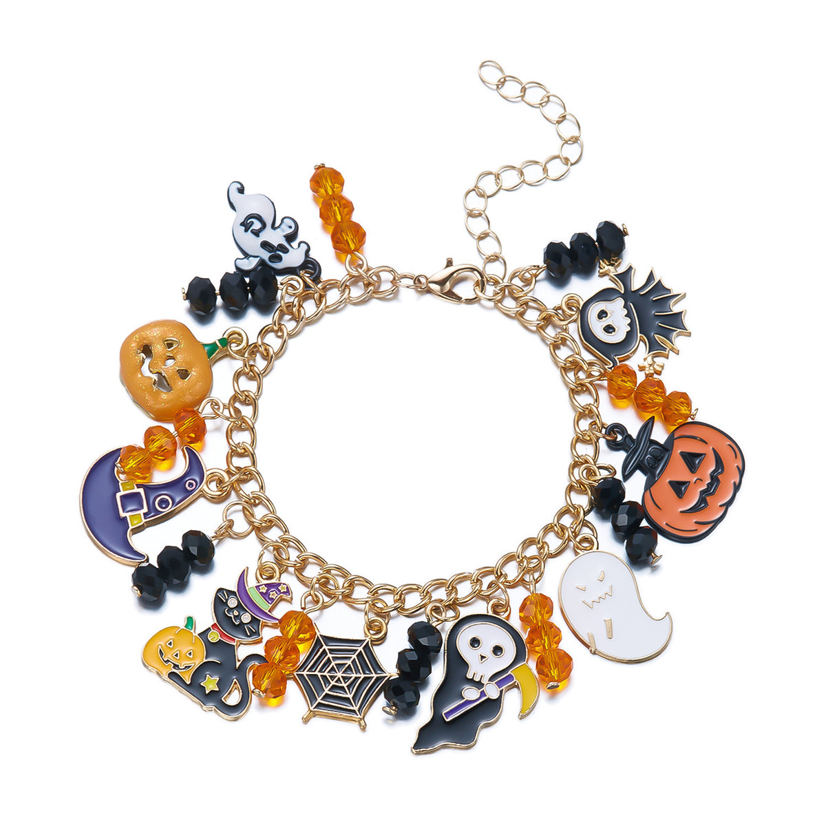 Gothic Drip Oil Plated Alloy Charm Bracelet with Cartoon Halloween Pendants for Unisex Party Jewelry