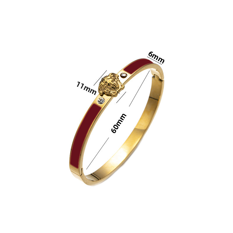 Bracciale Minimalista in Acciaio Inossidabile da Donna con Placcatura in Acciaio al Titanio e Intarsio di Strass a Forma Geometrica Ovale