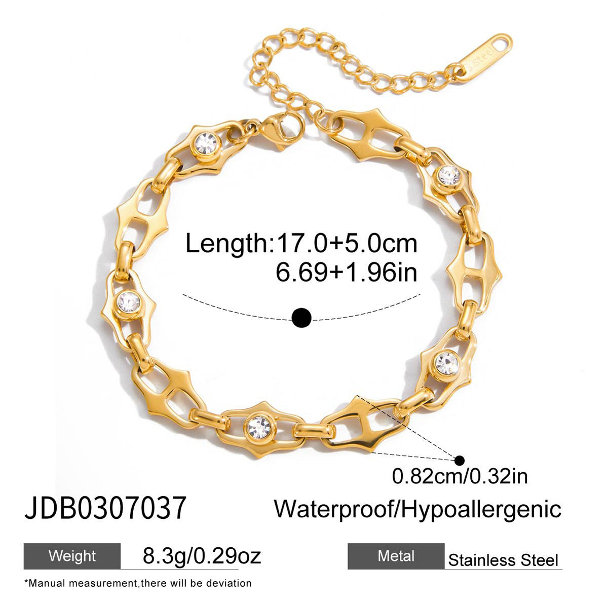 Bracciale Lusso Minimalista Geometrico in Acciaio Inossidabile Placcato Oro 18K con Strass da Donna