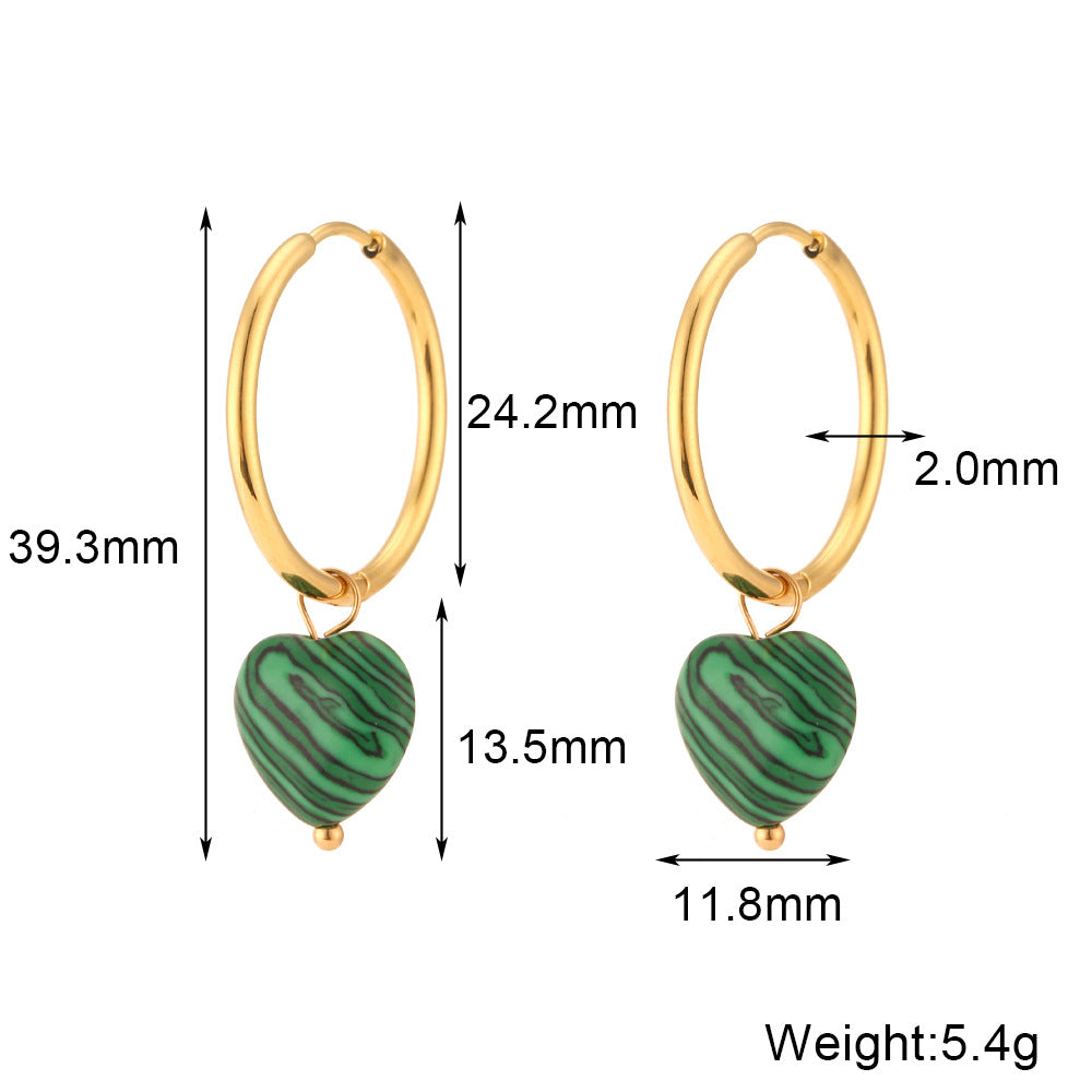 Orecchini a pendente da donna a forma di cuore in acciaio inossidabile alla moda con finitura placcata