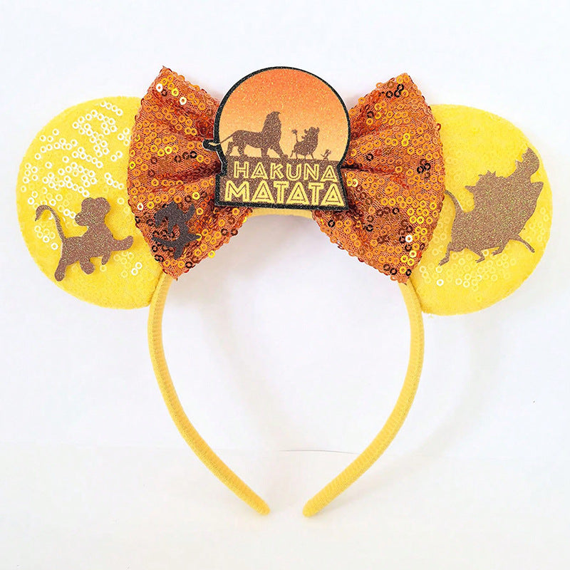 Diadema estilo caricatura de orejas de Mickey Mouse para niños con ribete floral rosa y revestimiento de resina