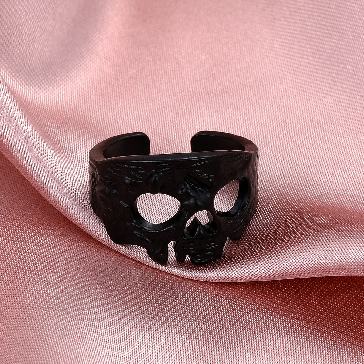 Anillo gótico vintage de calavera en aleación con acabado galvanizado y banda abierta geométrica, accesorio de moda para Halloween