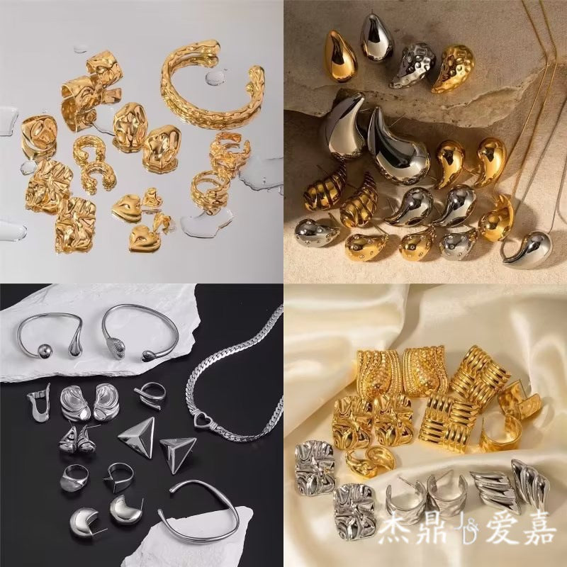 18K Gold Plated Geometric Round Stainless Steel Stud Earrings for Women