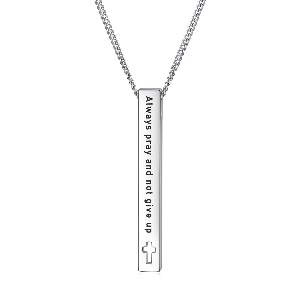 Elegante Collana Bibbia Geometrica in Acciaio Inox da Donna con Ciondolo in Acciaio al Titanio Lucido e Motivo a Margherite su Catena a O
