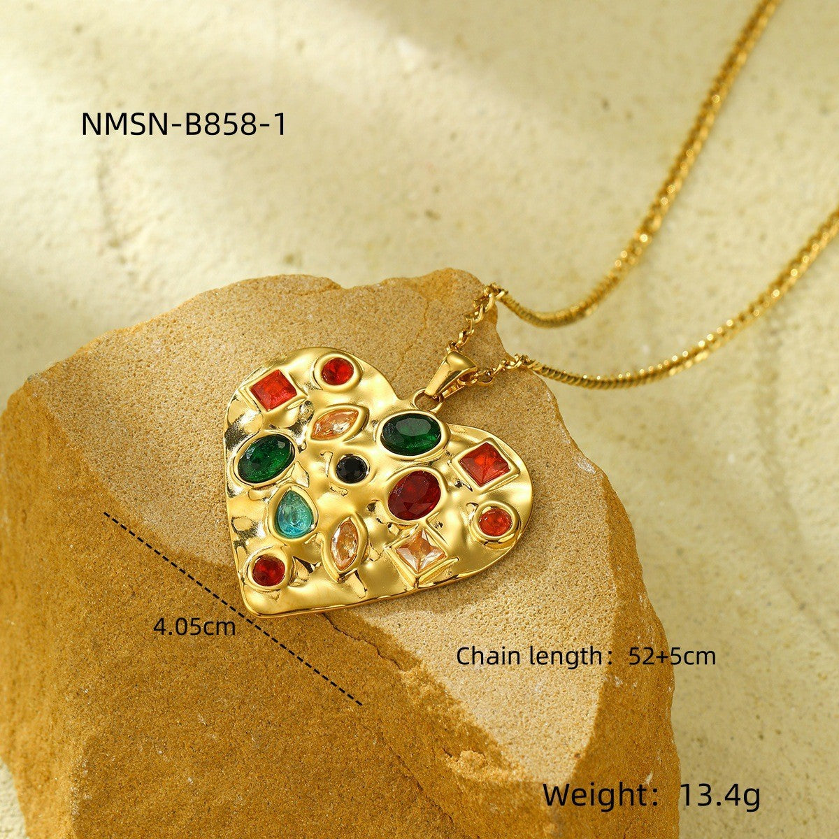 Collana da Donna Elegante a Cuore Geometrico in Acciaio Inossidabile con Intarsio in Zirconi Colorati