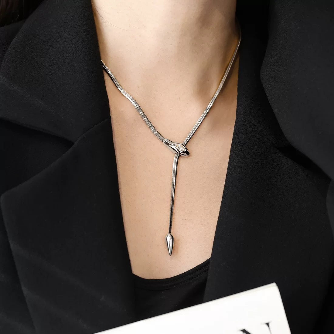 Minimalist Elegant Snake Shape Titanium Steel Plated Necklace for Women