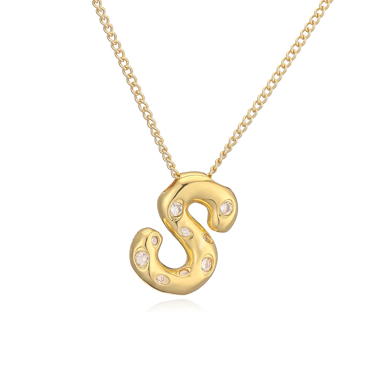 Collana da donna con ciondolo a lettera geometrico minimalista in ottone con placcatura in oro e intarsi in zircone