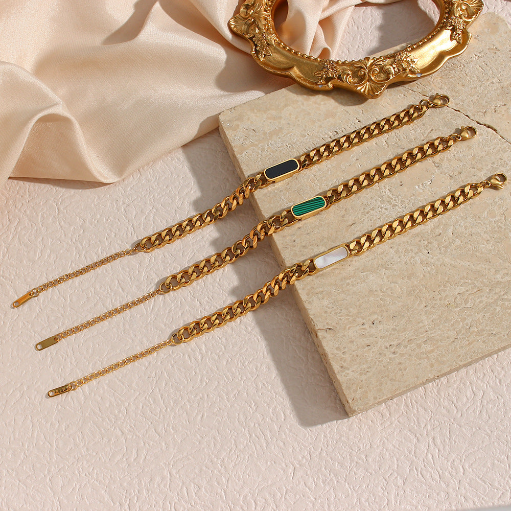 Set bracciale e collana a catena cubana geometrica vintage in acciaio inossidabile con finitura placcata