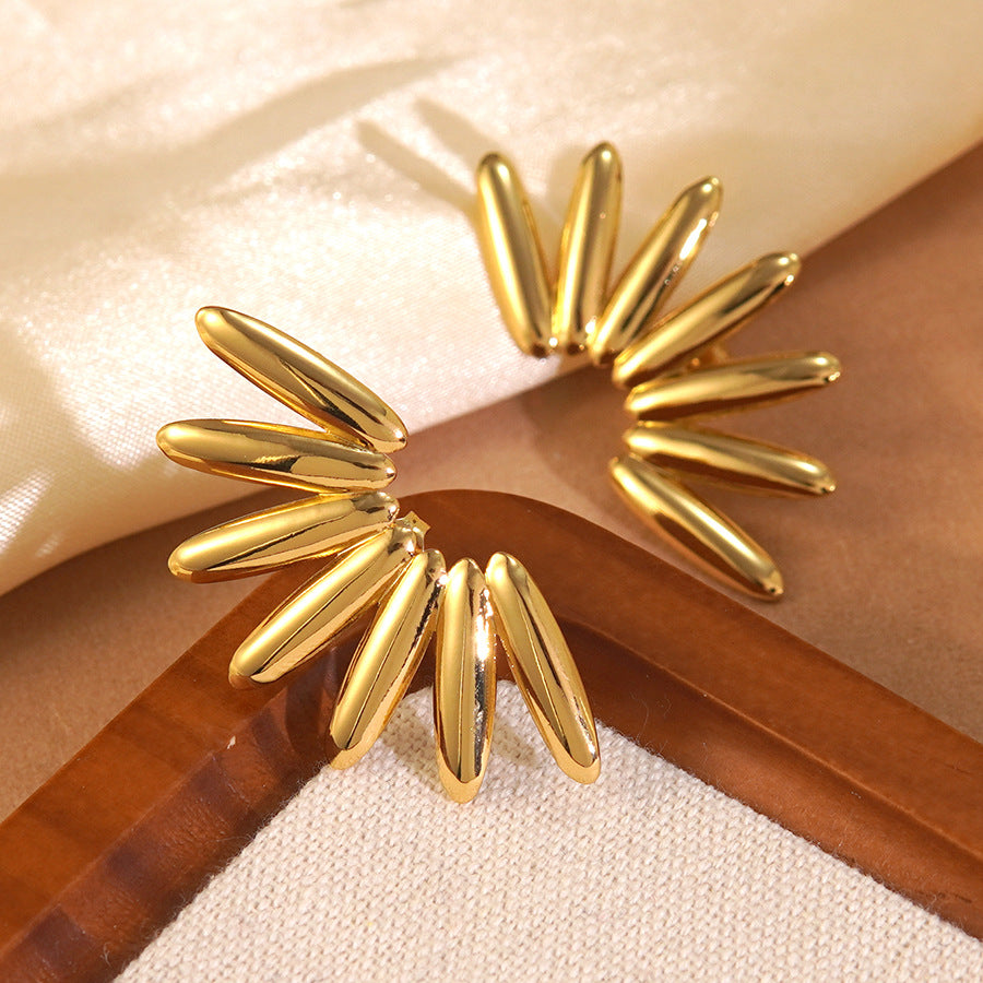 Exaggerated Hollow Fan-Shaped Geometric Stainless Steel Earrings for Women