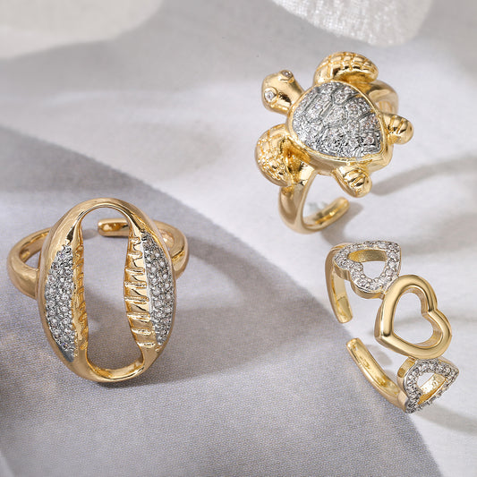 Minimalist Vintage Gold Plated Brass Heart Geometric Ring for Women