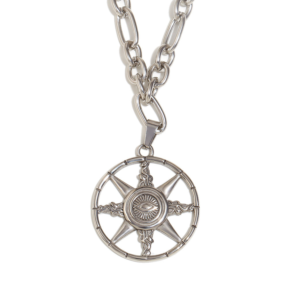 Collana vintage con stella a otto punte e occhio di Allah geometrica in acciaio inossidabile placcato oro 18 carati da donna