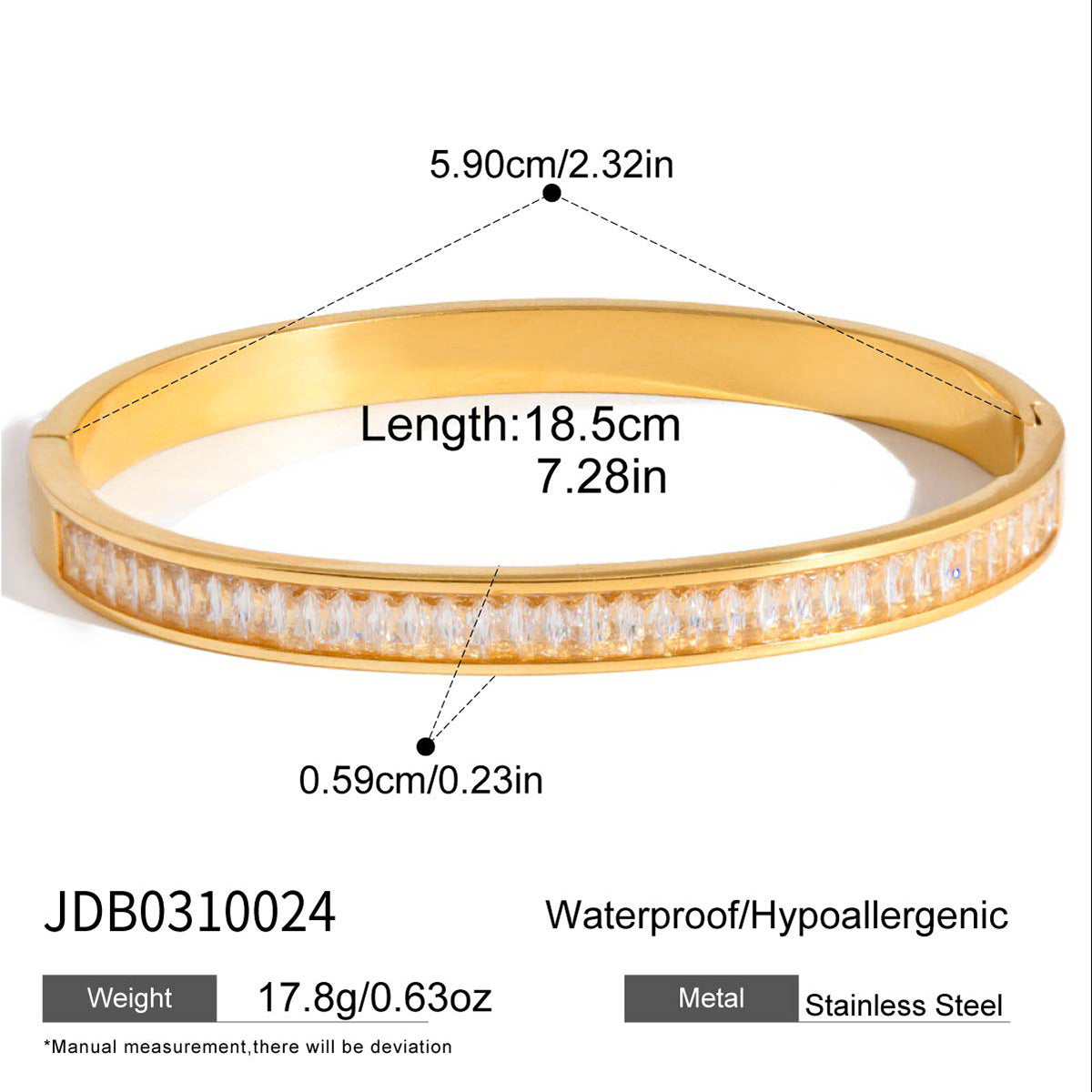 Luxury Elegant 18K Gold Plated Geometric Stainless Steel Cubic Zirconia Bracelet