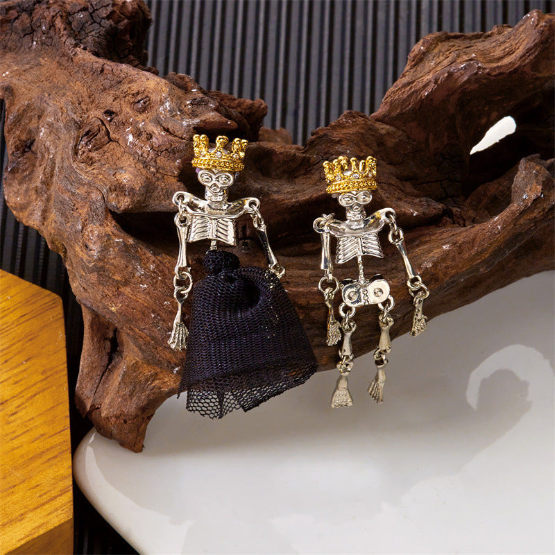 Pendientes de calavera y araña estilo ciberpunk para mujer, de aleación galvanizada, joyería de Halloween con estética oscura