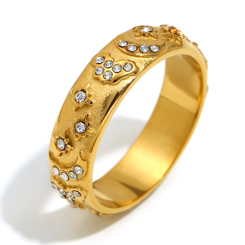Elegant Geometric 18K Gold Plated Stainless Steel Ring Bracelet Earring Set for Women