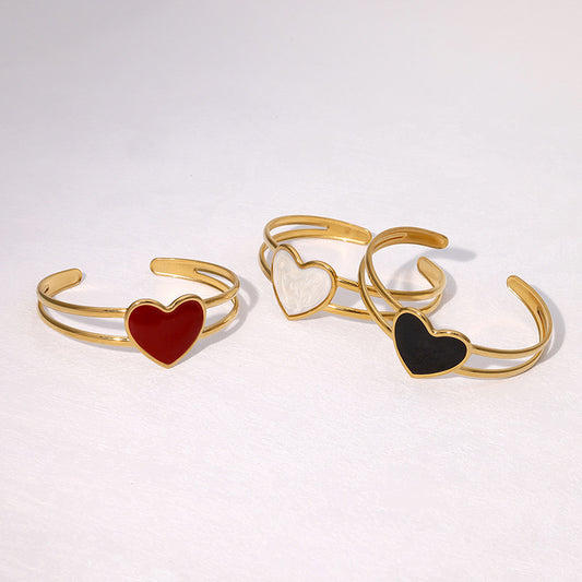 Pulsera ajustable de acero inoxidable chapada en oro, con diseño de corazón esmaltado, de estilo minimalista y a la moda