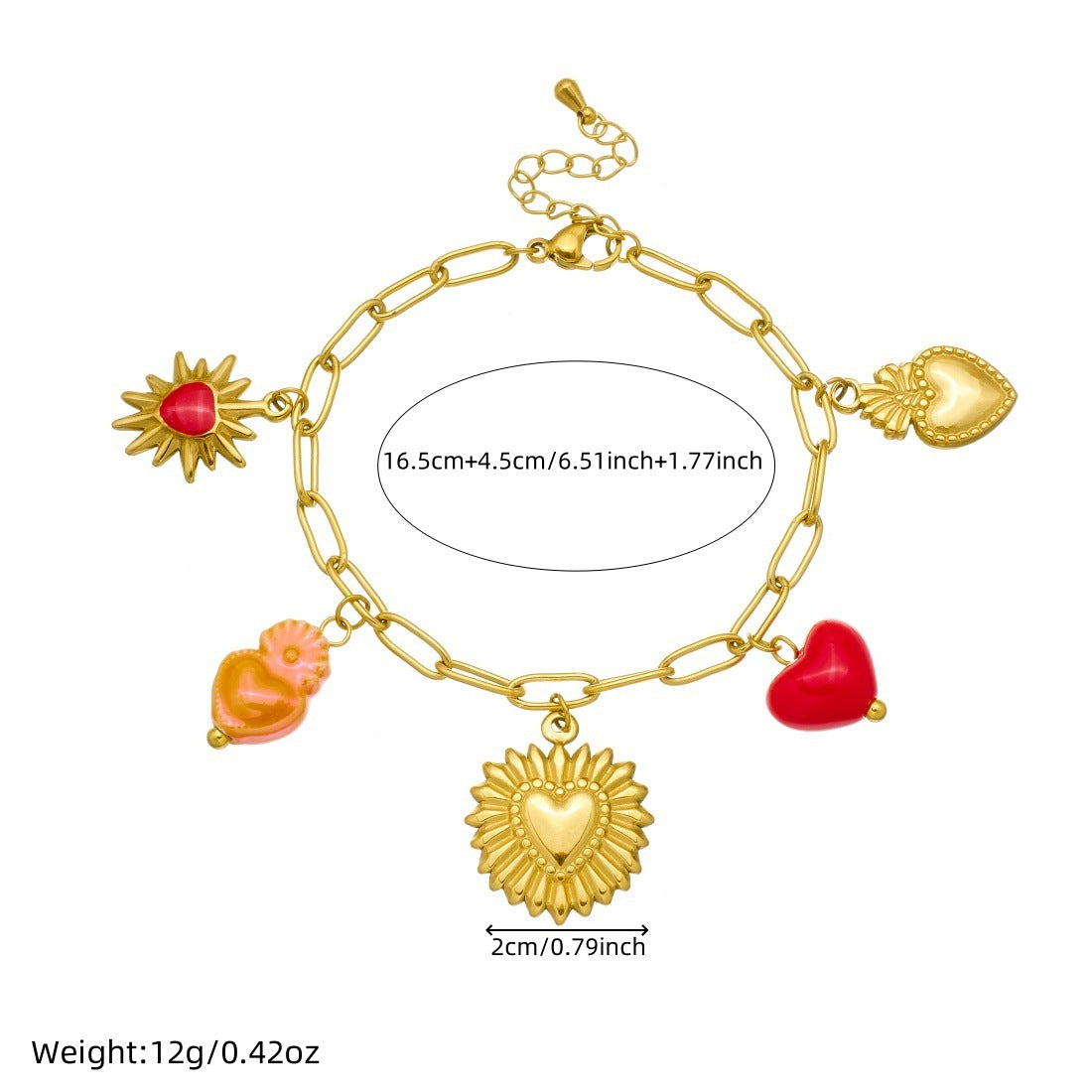 Vintage Elegant Gold Plated Drip Oil Heart Floral Stainless Steel Pendant Curb Chain Jewelry Set for Women