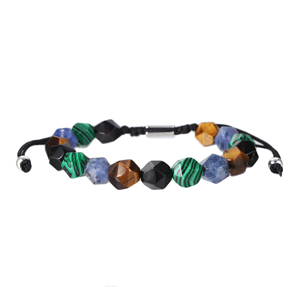 Geometric Faceted Tiger's Eye and Malachite Octagon Bead Handmade Bracelet
