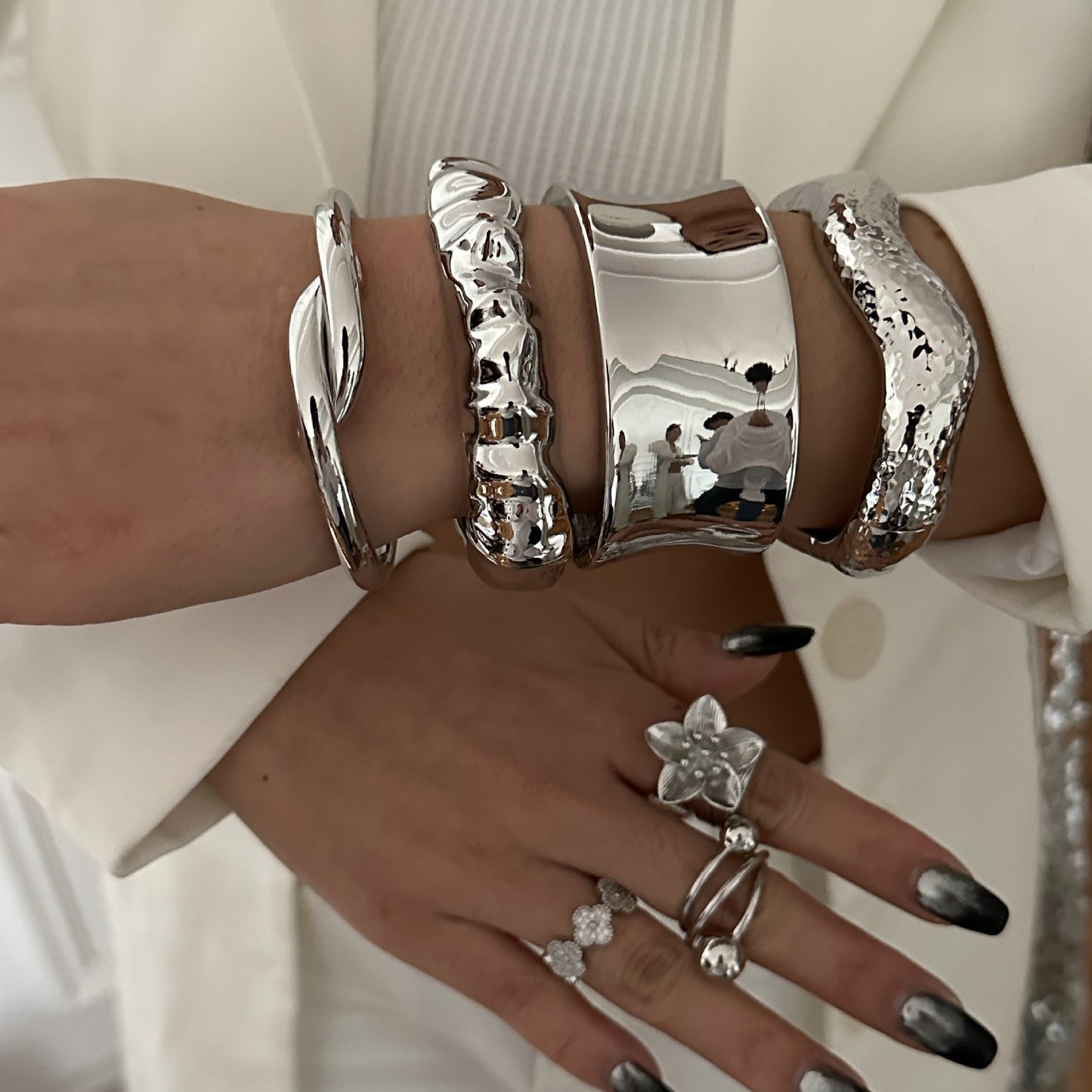 Bracciale a fascia aperta da donna in lega geometrica placcata alla moda