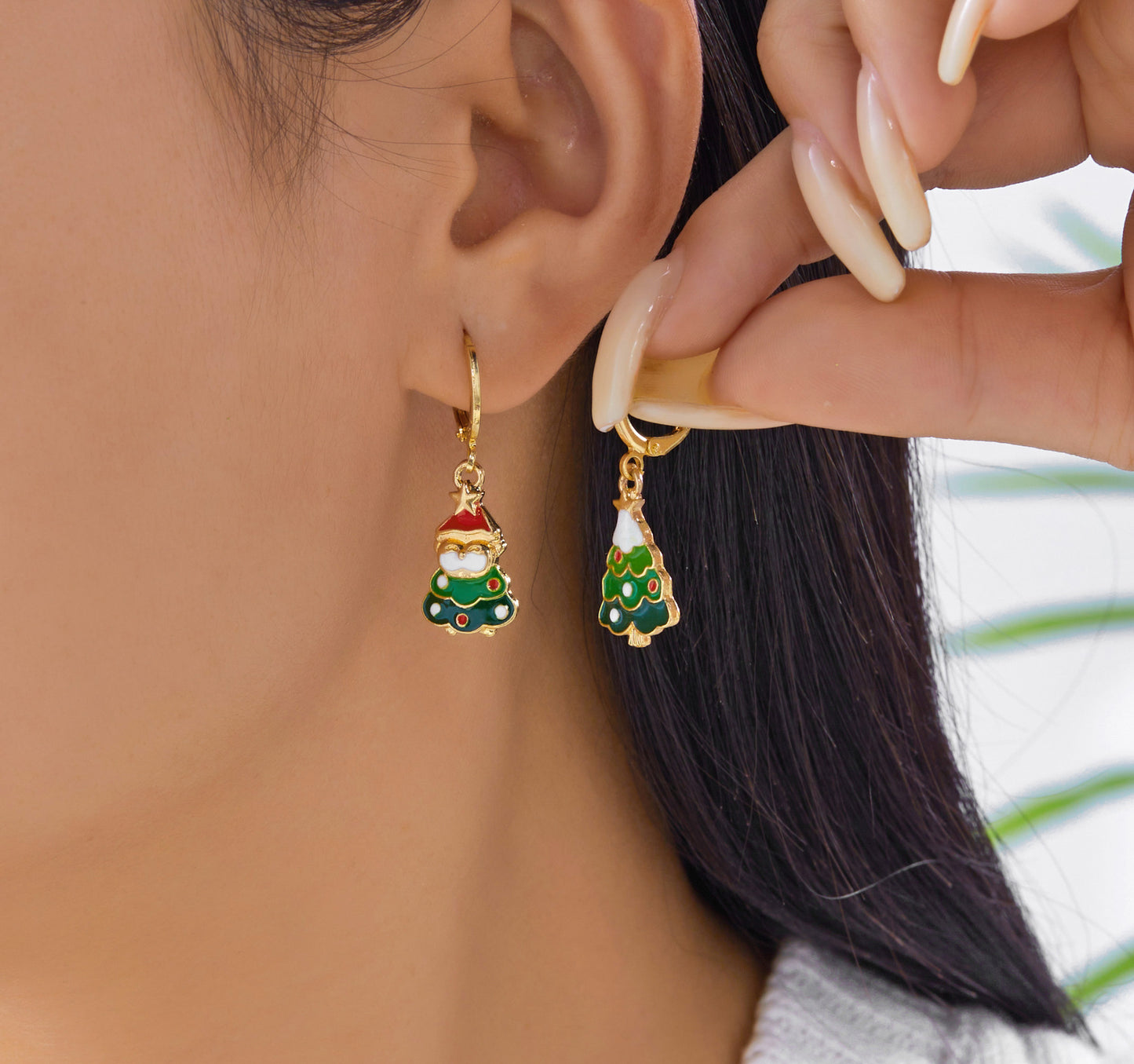Christmas-Themed Star and Christmas Tree Shaped Dangle Earrings with Teardrop Tassels Zinc Alloy Electroplated for Women