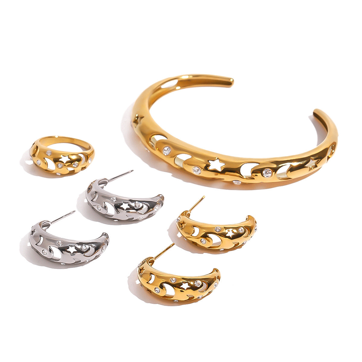 Elegant Geometric Rhinestone Inlay Plated Stainless Steel Hoop Earrings for Women