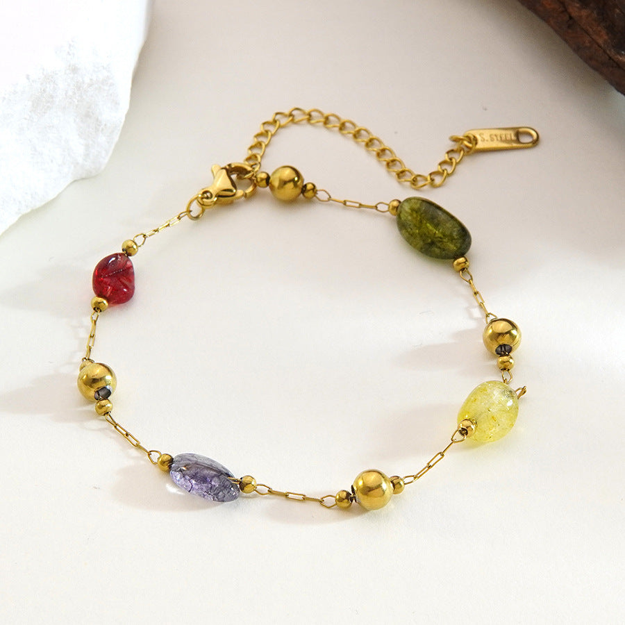 Elegante Conjunto de Collar y Pulsera de Acero Inoxidable con Diseño Geométrico Irregular Bañado en Oro de 18K para Mujer