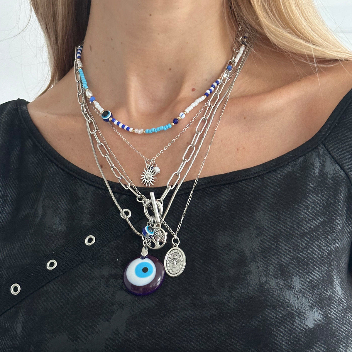 Vintage Ethnic Geometric Triangle Acrylic Beaded Necklace for Women
