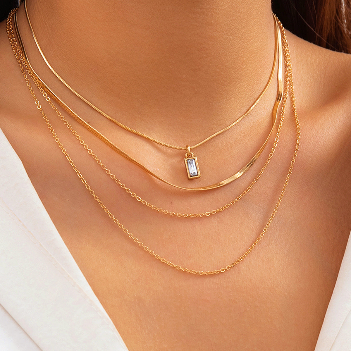 Minimalist Geometric Plated Brass Snake Chain Necklace for Women
