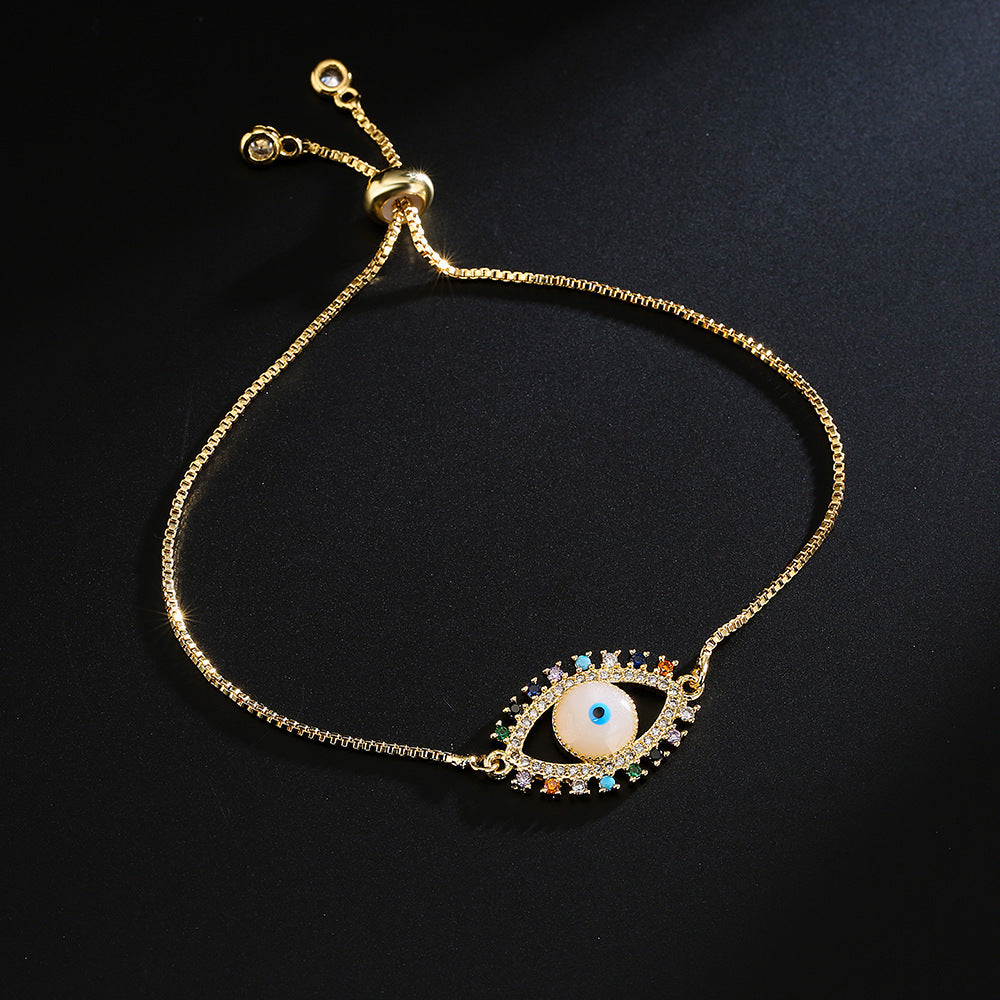 Luxury Adjustable Evil Eye Bracelet in Copper with Gold Plating and Enamel Finish Geometric Design Women's Fashion Accessory