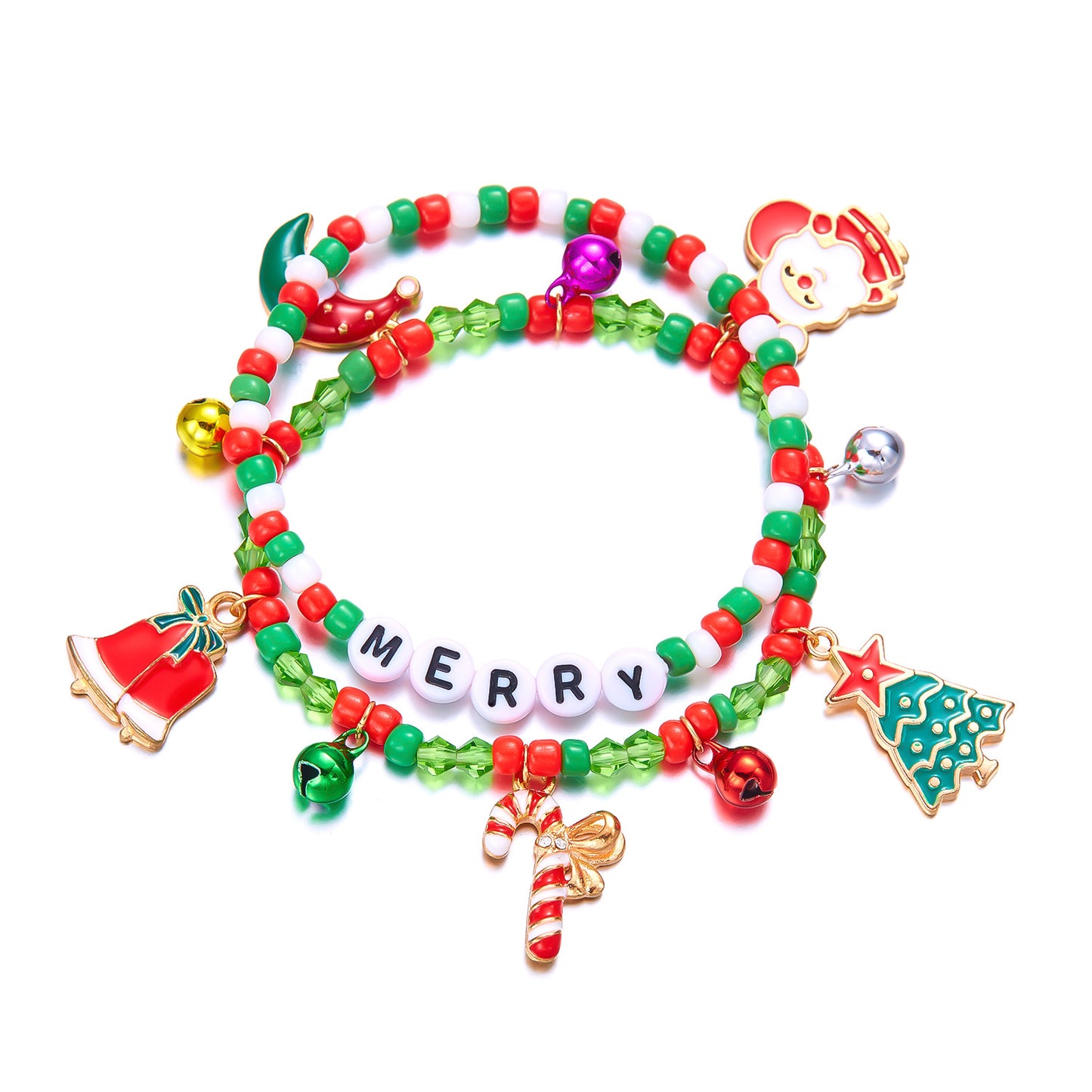 Braccialetto artigianale in stile Ins a tema natalizio da donna con ciondoli in lega di zinco a forma di Babbo Natale, pupazzo di neve, albero di Natale e perline con lettere