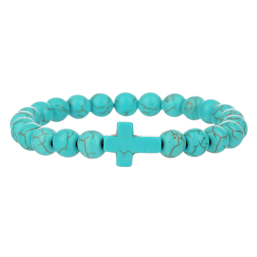 Handmade Geometric Cross Turquoise Tiger Eye Obsidian Lapis Lazuli Beaded Bracelet Unisex