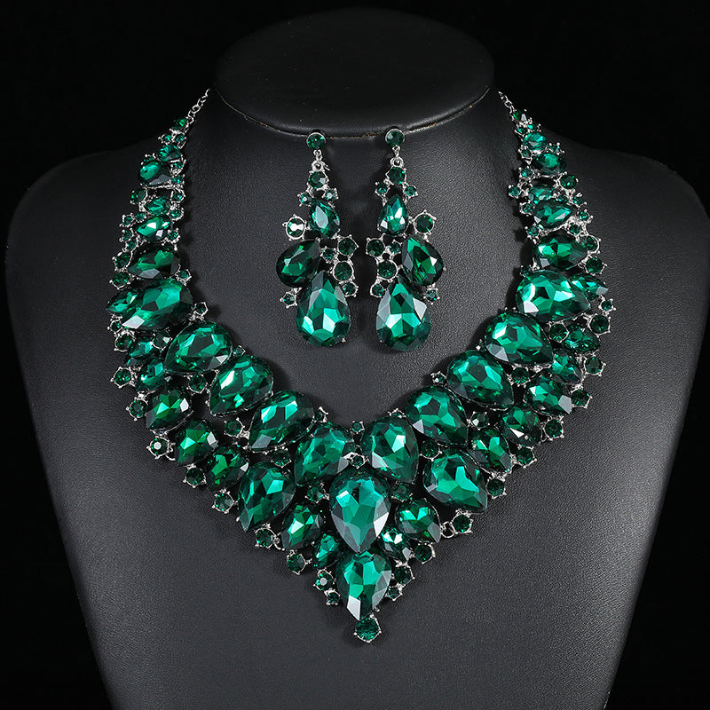 Personalized Wing Shape Alloy Crystal Glass Plated Necklace and Earring Set for Women