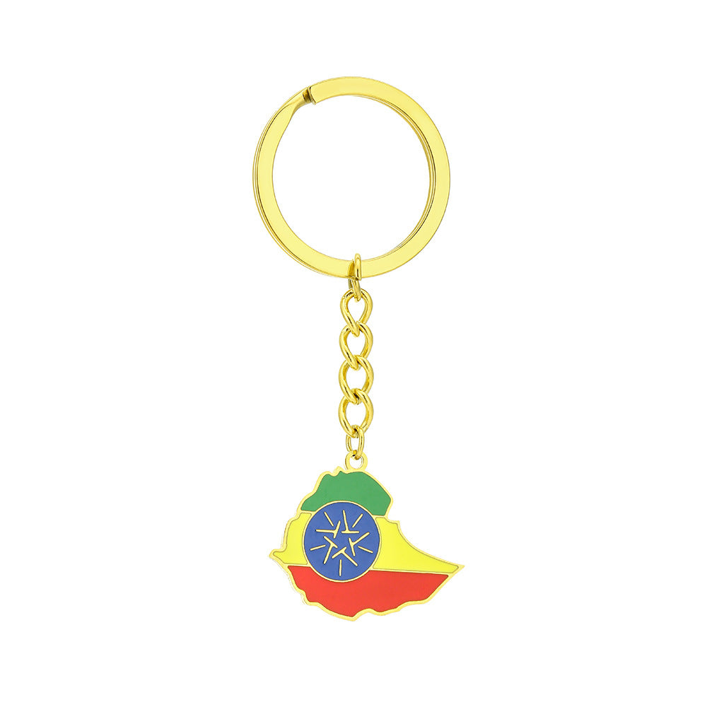 Llavero con la bandera de Etiopía en acero de titanio con diseño étnico, accesorio unisex
