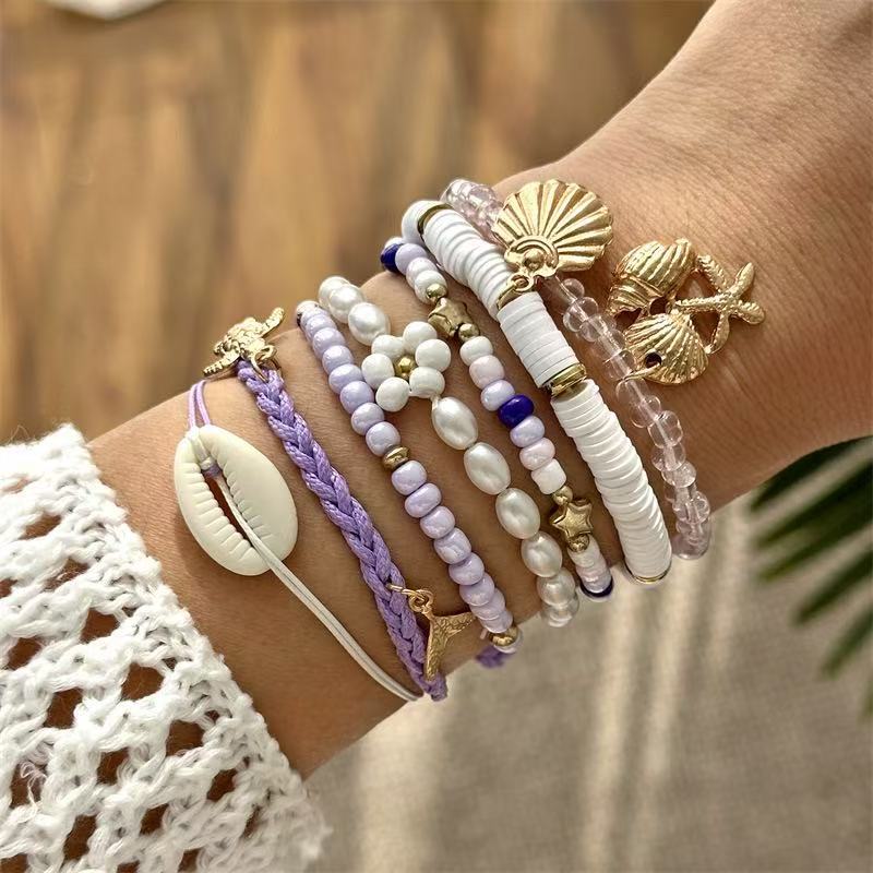 Bohemian Star Alloy Bracelet with Pearl and Shell Elements for Women