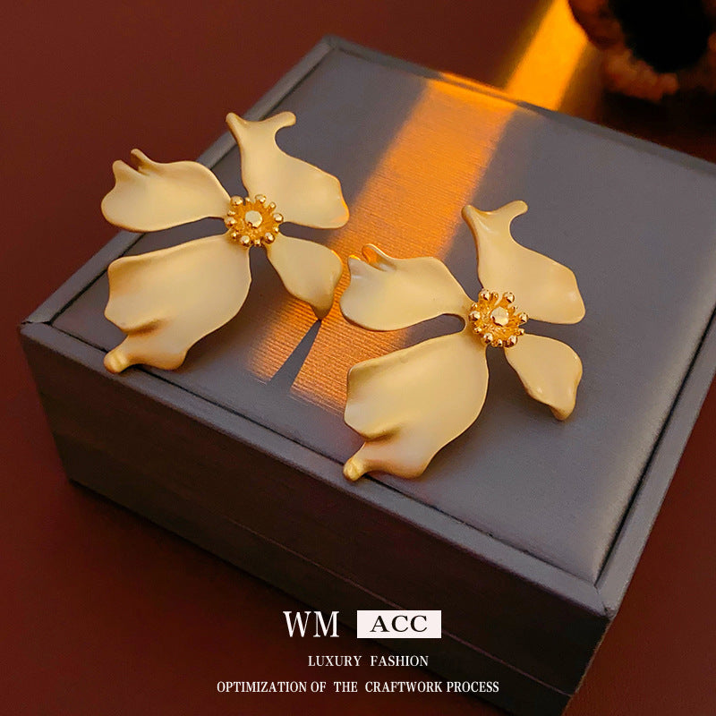 Vintage Floral Geometric Earrings in Brass with Matte Plated Finish for Women