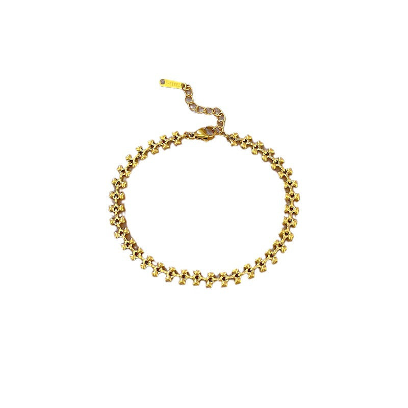 Pulsera de Cadena de Caja de Acero Inoxidable Vintage con Dijes de Corazón y Hueso de Perro, Bañada en Oro