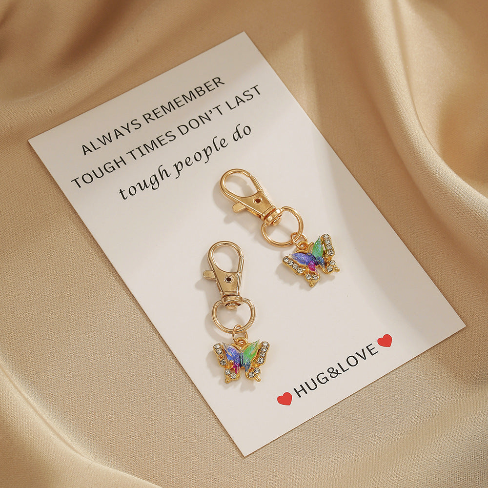 Gradient Acrylic Butterfly Keychain with Heart and Teardrop Charms