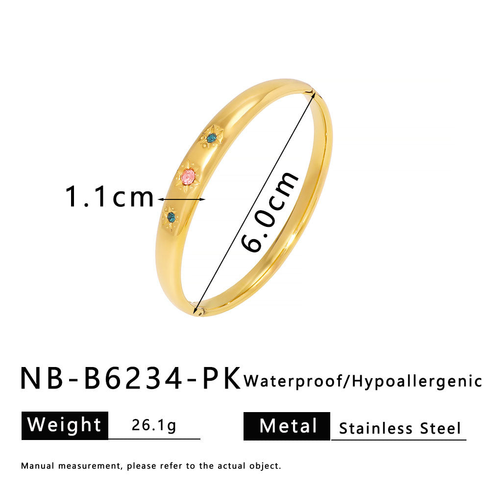 Vintage Style Geometric Stainless Steel Bracelet with 18K Gold Plating and Zircon Inlay for Women