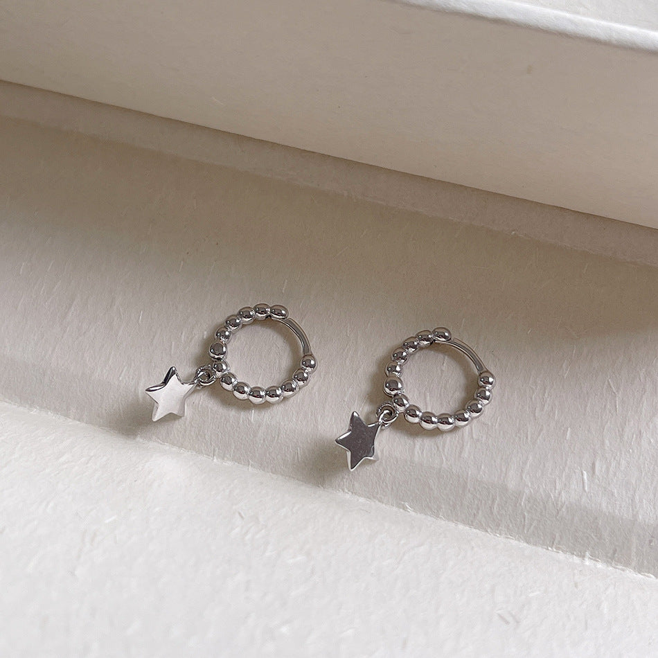 Minimalist 925 Sterling Silver Round Star Stud Earrings Plated