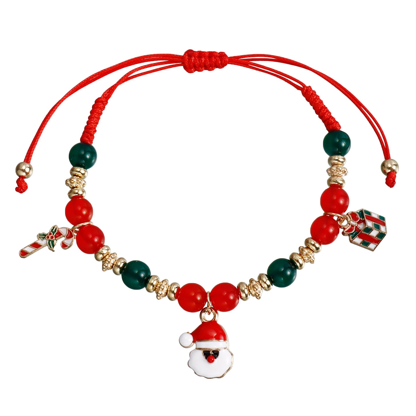 Handmade Beaded Christmas Bracelet Set with Snowman Reindeer and Bell Charms in Red Color Geometric Design Electroplated Women's Jewelry Gift