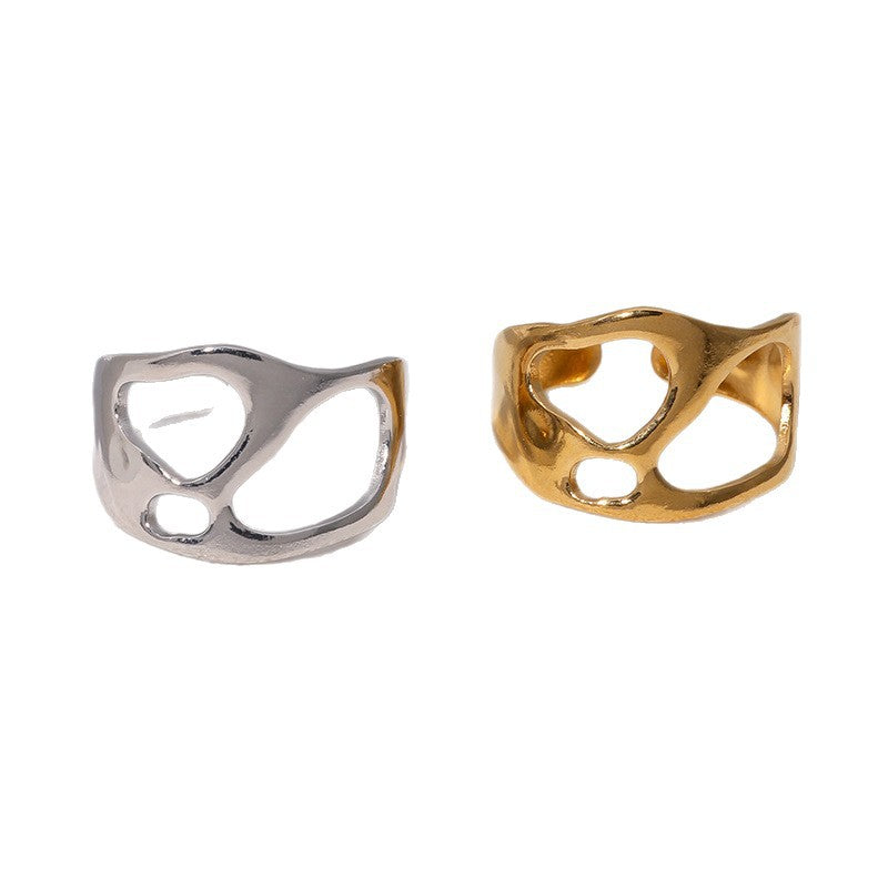 Minimalist Geometric Stainless Steel Adjustable Open Ring with Plated Finish for Women