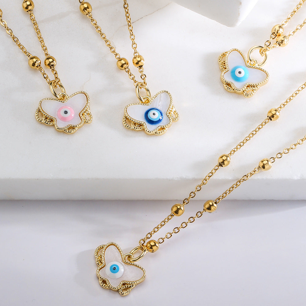 Minimalist Butterfly-Shaped Pendant Necklace for Women in Copper with 18K Gold Plating and Enamel Finish