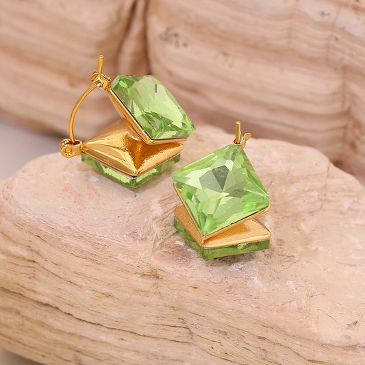 Geometric Square Double-Sided Stainless Steel Stud Earrings with Plating Finish for Women