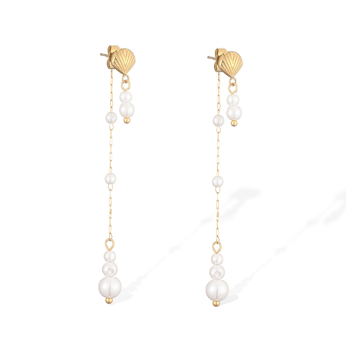 Elegant Minimalist 18K Gold Plated Geometric Stainless Steel Pearl Tassel Earrings for Women