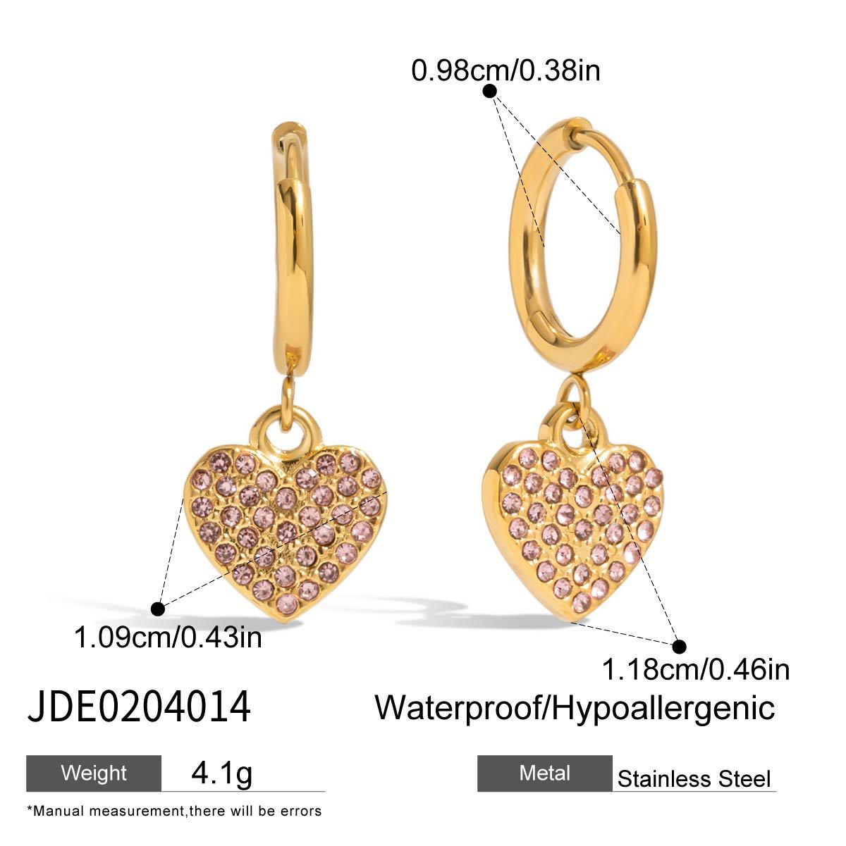 Orecchini Minimalisti a Cuore in Acciaio Inossidabile con Strass, Ipoallergenici e Resistenti all'Ossidazione per Donna