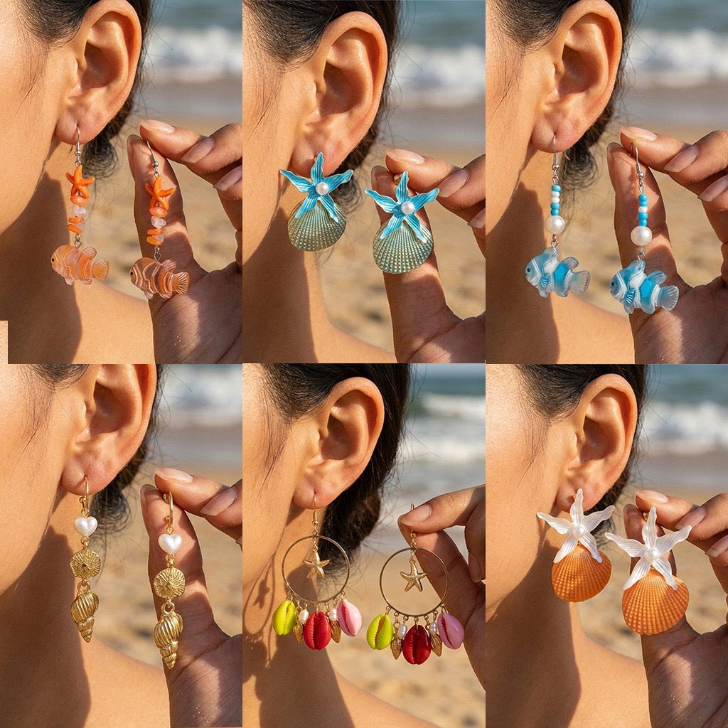 Sweet Geometric Starfish Alloy Plated Earrings